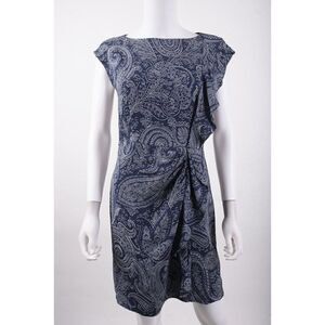 Etro Womens Ruffle Dress Sz 42 US 6 M Medium Navy Blue White Paisley NWOT